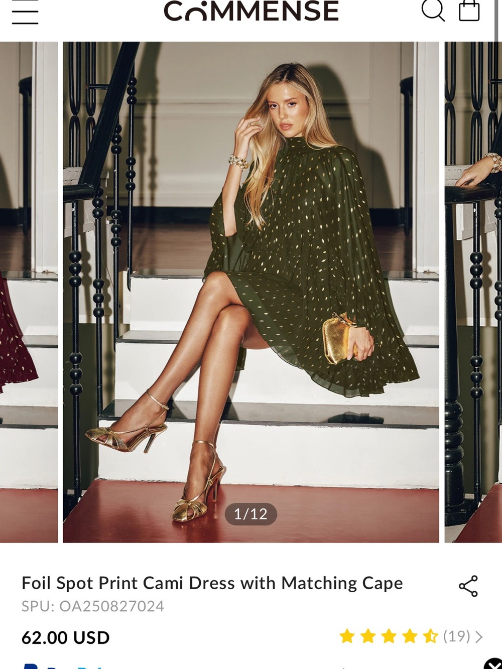 NWT Commense Olive Foil Spot Print Cami Dress with Matching Cape